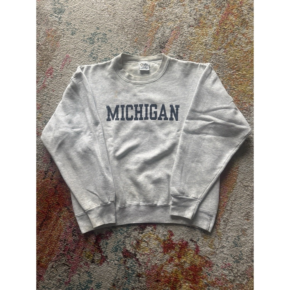 Vintage 90s‎ Michigan Crewneck Sweatshirt Made in USA Grey Size L